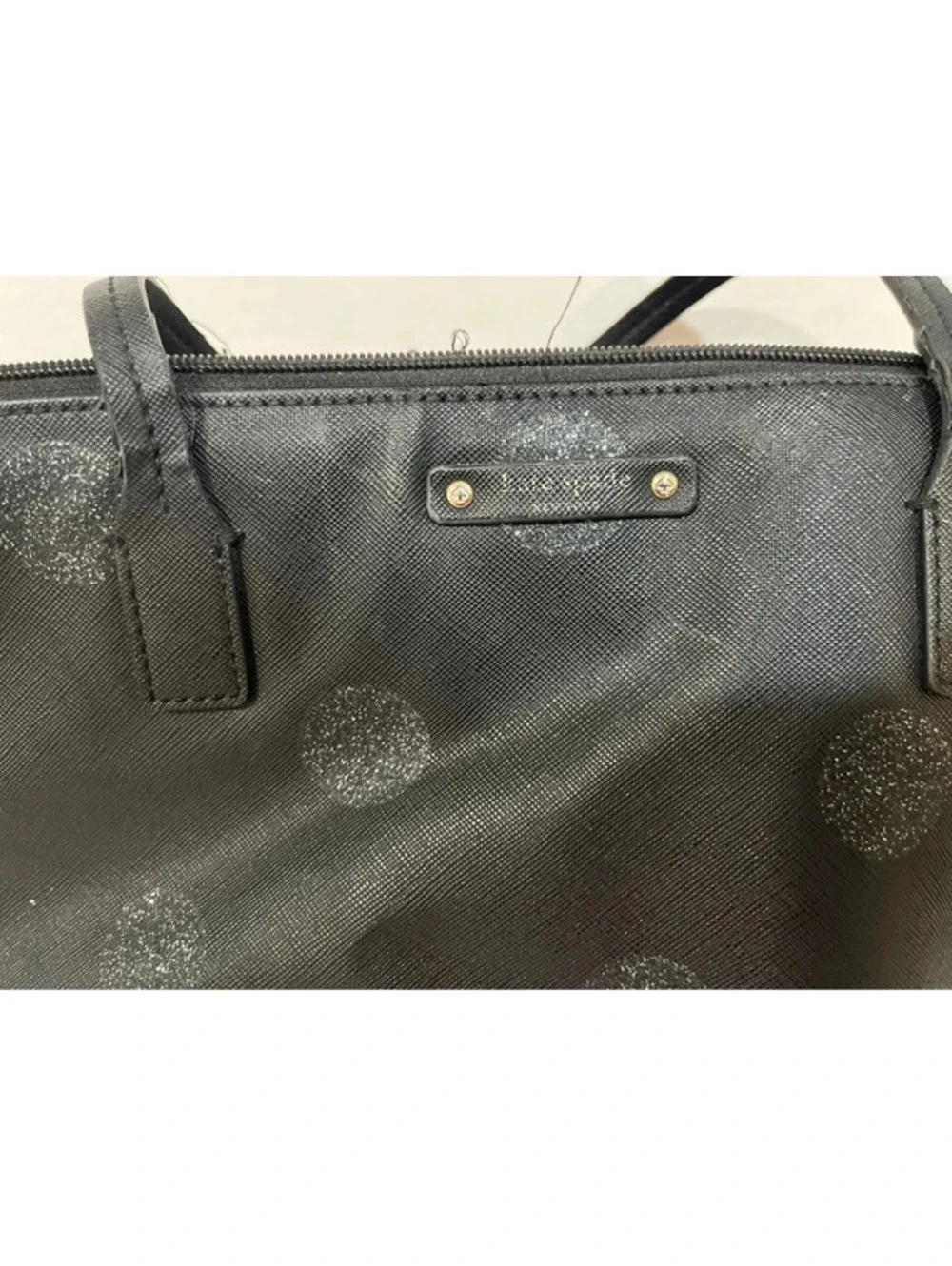 kate spade new york Black Polka Dot Glitter Tote Bag Shoulder Purse with Zipper